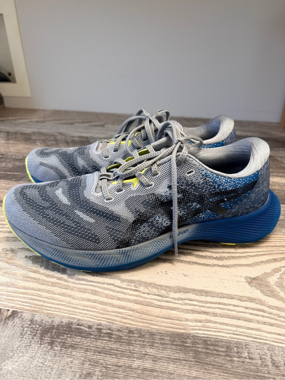 Asics gel Nimbus Gray, Blue & Neon Yellow Running Shoes- Men’s